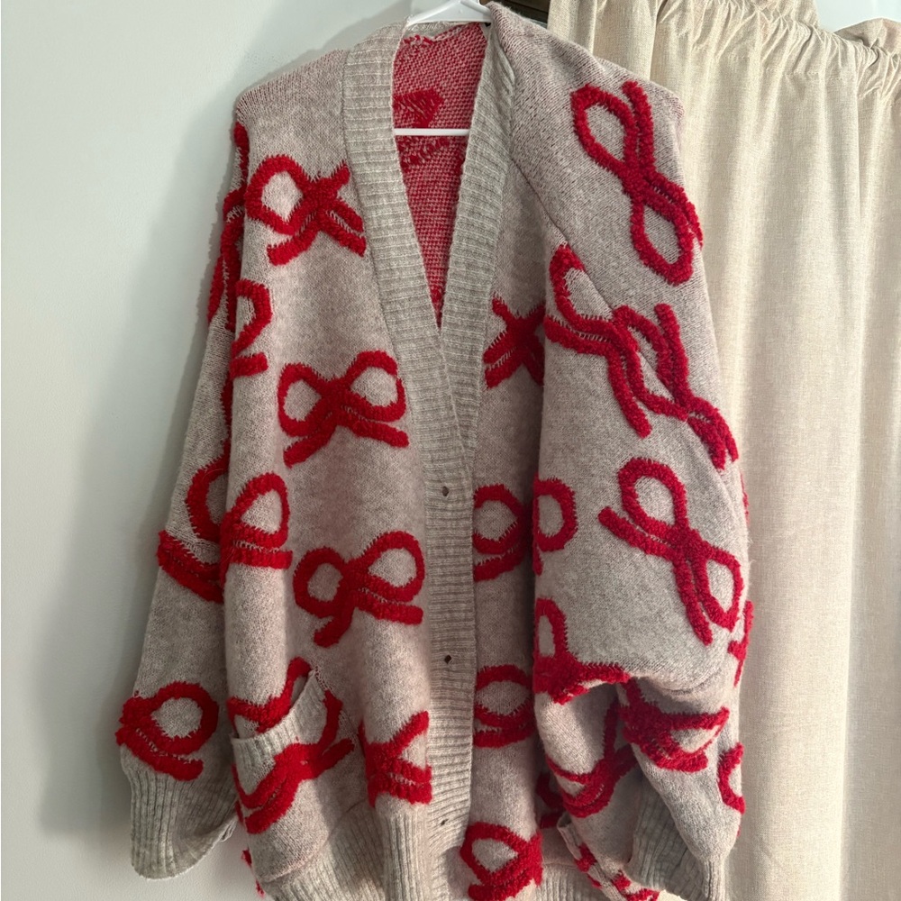 BUCKETLIST Red and Gray Cardigan